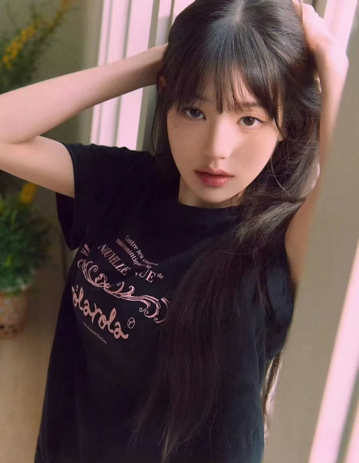 Camiseta coreana de manga corta de Nick Nicole de Wen Jiaying, mismo estilo, hombros, corte ajustado, cuello redondo, camisetas holgadas con el mismo diseño de género
