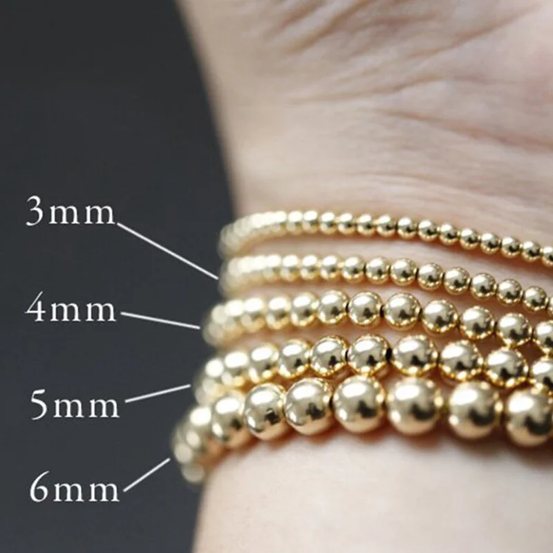 Echte 14K Gold gefüllte runde Perlenarmbänder, Gold gefüllte nahtlose Perlen 3mm 4mm 5mm 6mm Armbänder Vintage Boho Damenschmuck – Detail 7