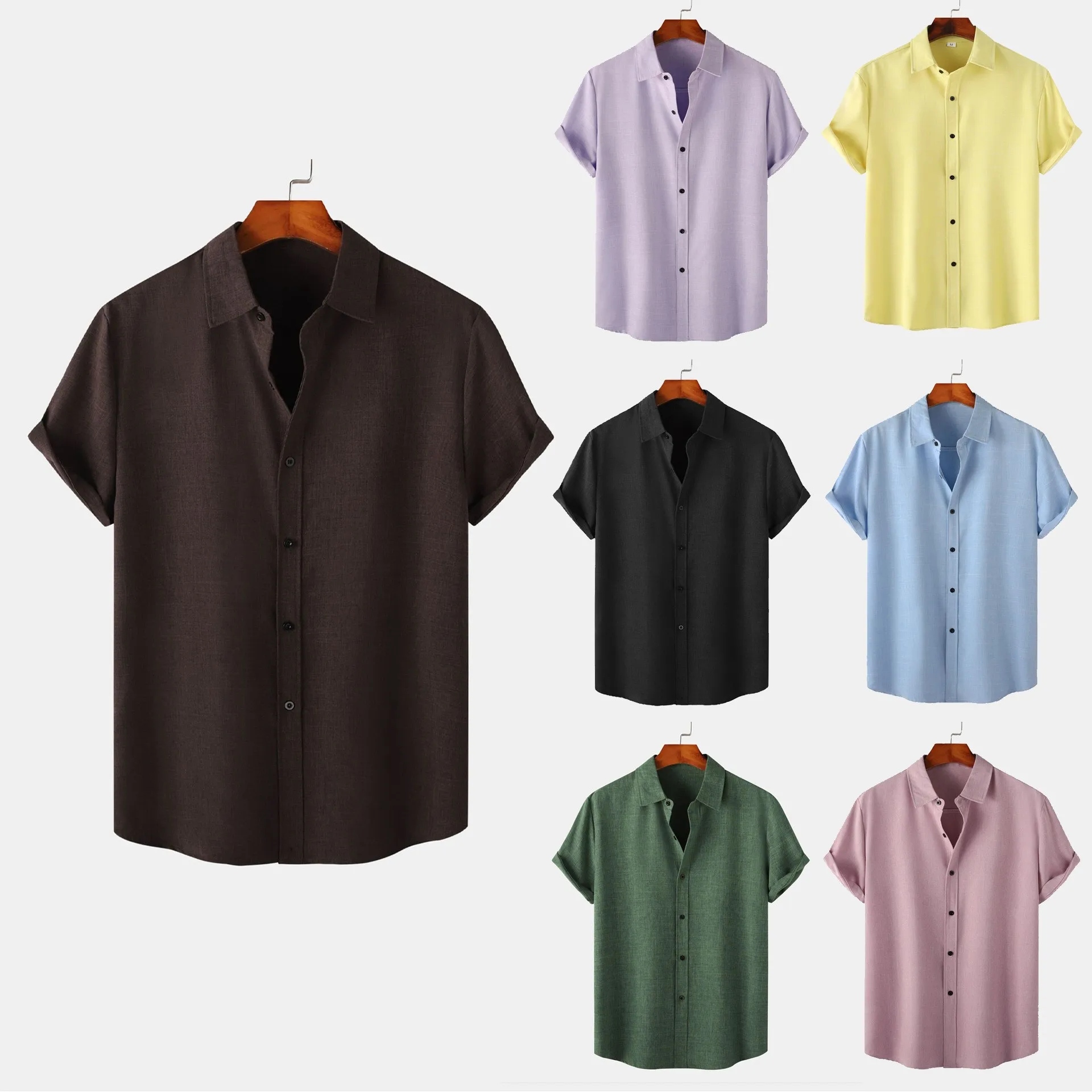 

Летняя мужская ort Sve Pure Color, повседневная одежда свободного покроя, обычный тонкий откидной воротник, универсальная сценическая одежда