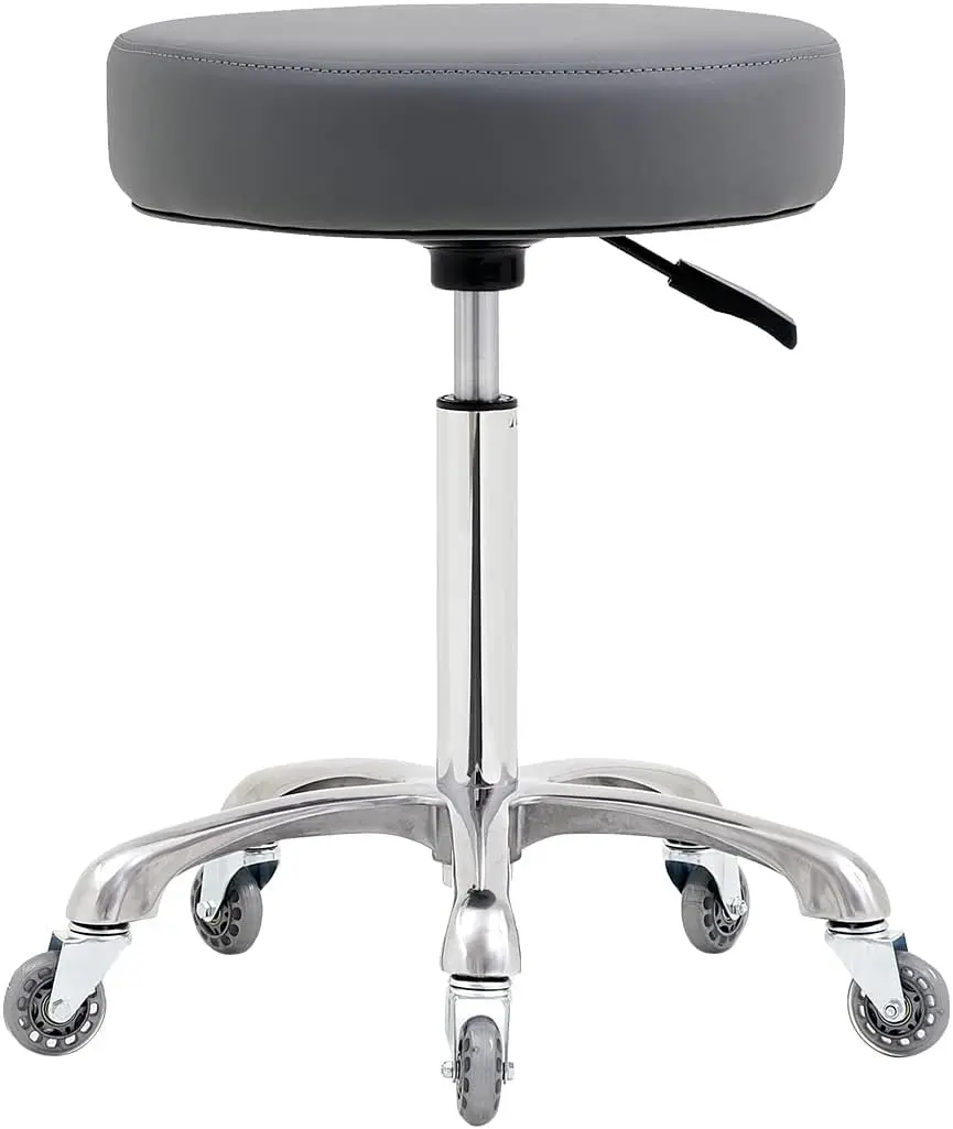 Adjustable Rolling Stool with Wheels, Heavy Duty 400 lbs Capacity for Shop, Lab, and Workbench Use (Grey)