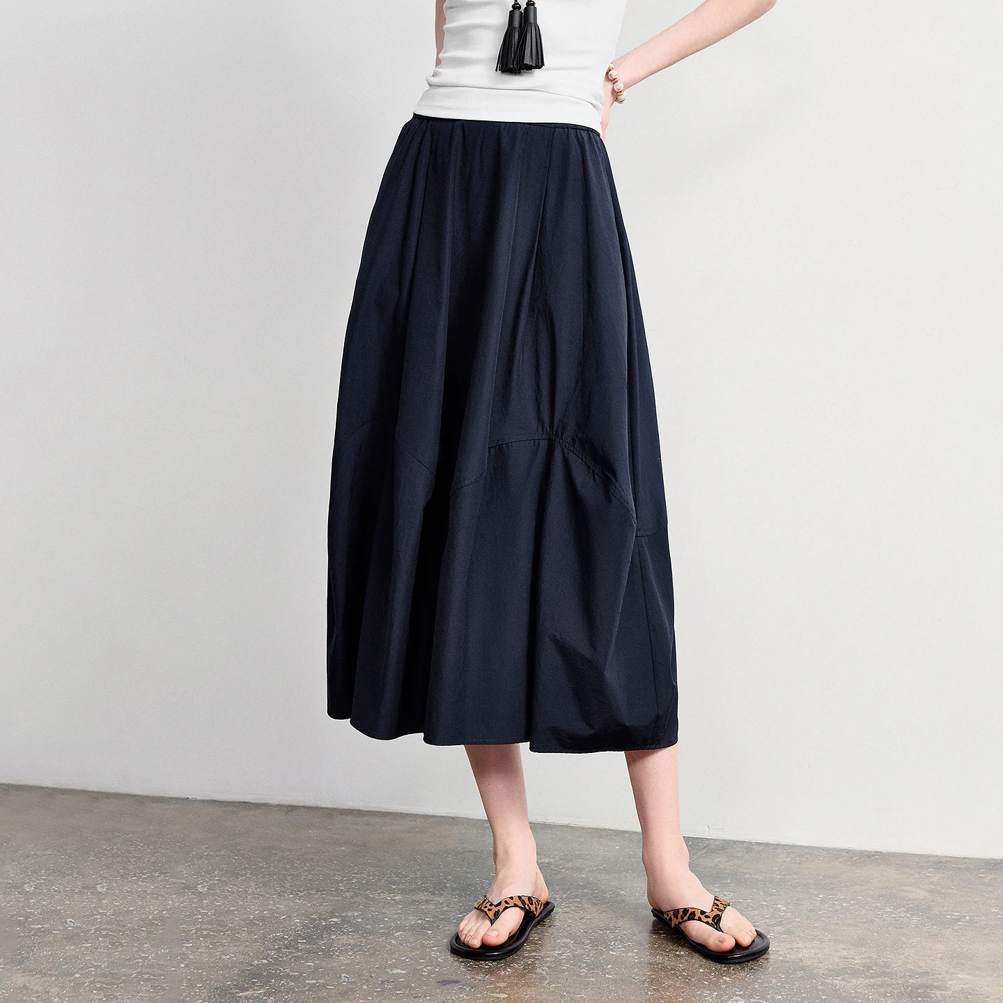 TOYOUTH Women's A-Line Bud Skirt 2026 Summer New Split Detail Retro Puff Midi Skirt, Lightweight Outdoor Wear