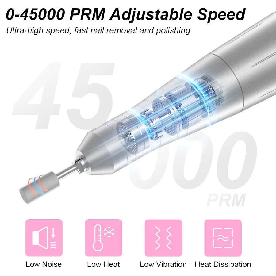 Perceuse à ongles électrique rechargeable avec embouts interchangeables pour un soin professionnel des ongles en acrylique et en gel, idéale pour la maison et le salon