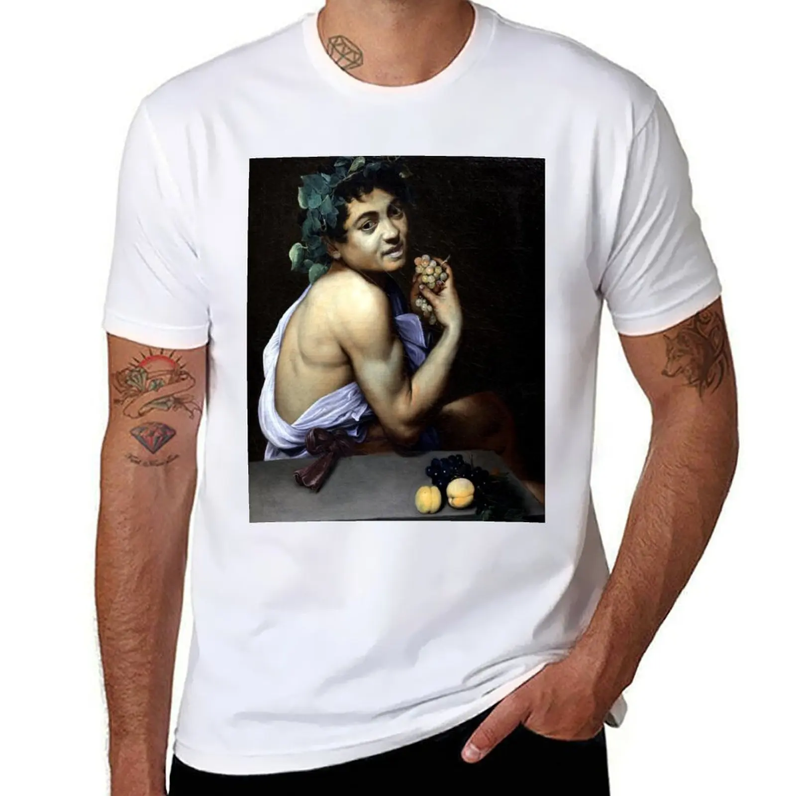 

High Resolution Caravaggio Young Sick Bacchus 1593 T-Shirt t shirt custom print men t shirt cotton 100% T-Shirt