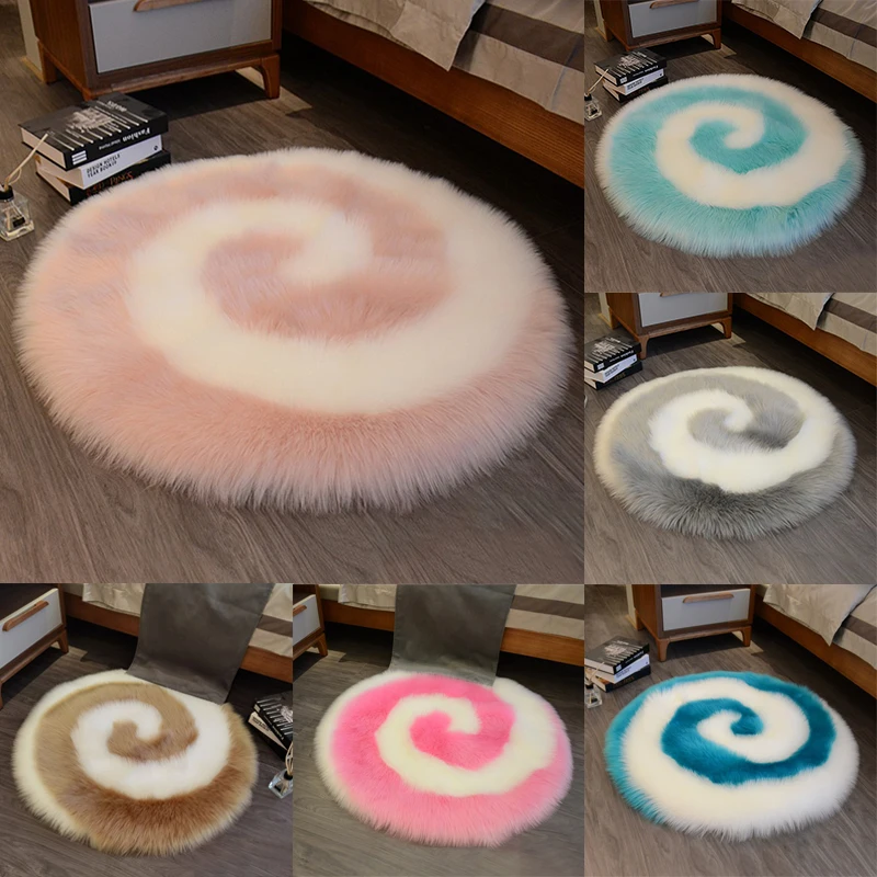 40cm Circle candy Design Shaggy Carpet Artificial Sheepskin Wool Faux Fluffy Mats Cute Area Rug Children Room Carpet Home Decor