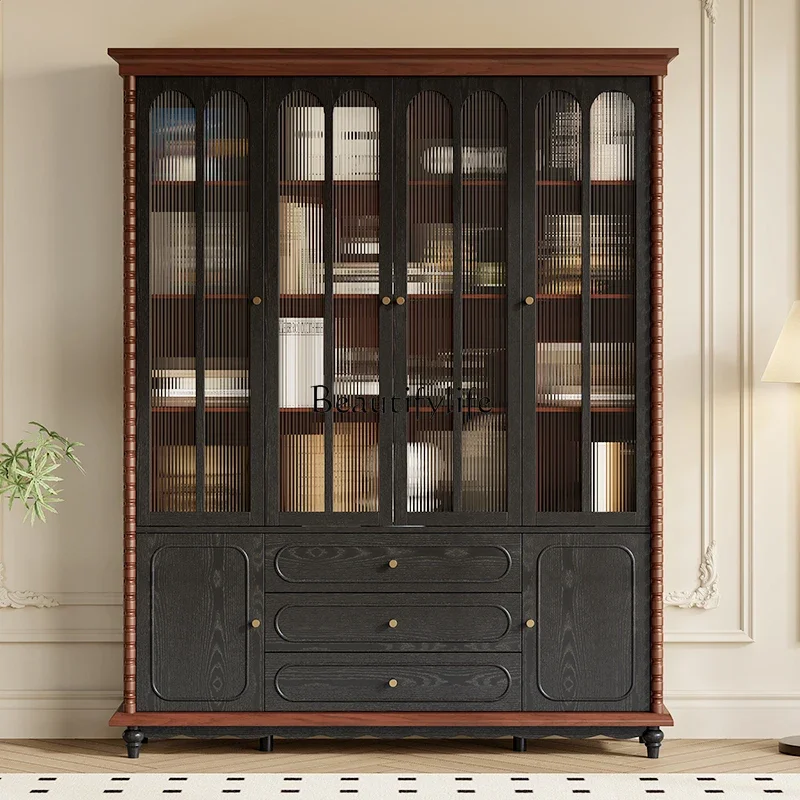 

jj LMedieval pure solid wood bookcase French retro display cabinet ash wood