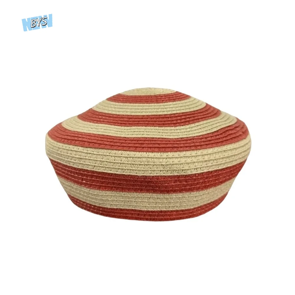

Beach Cap Striped Pattern Straw Top Hat Color Block Paper Straw Dome Cap Lightweight Breathable Weave Sun Hat Fashion Women