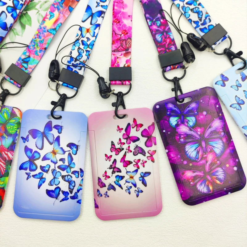 ผีเสื้อ ID ผู้ถือบัตร Lanyard หญิงประตูกรณีแขวนเชือกผู้หญิงผู้ถือป้ายสายคล้องคอธุรกิจการ์ดของขวัญ