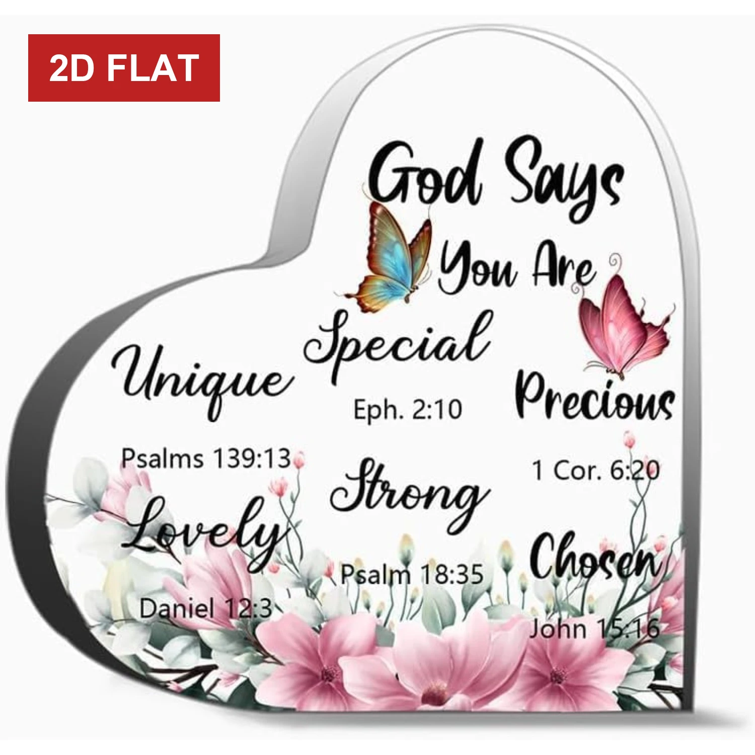 Christian Bible Verse Heart Decor Sign 2D Flat, Inspirational Scripture Gift for Women Men, Religious Easter Christmas Home Tabl