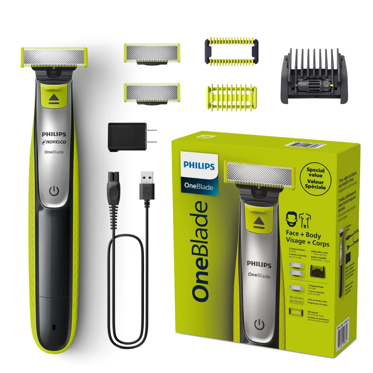 Philips Norelco One Blade QP2834/60 Gift box,three cutter heads, three replacement accessories