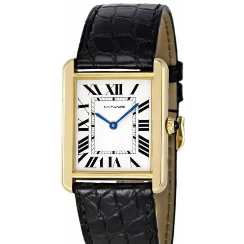 WATCH1 Store ساعة كوارتز رفيعة للغاية للجنسين بحزام جلدي من الفولاذ المقاوم للصدأ وقرص مربع صغير وحركة بسيطة