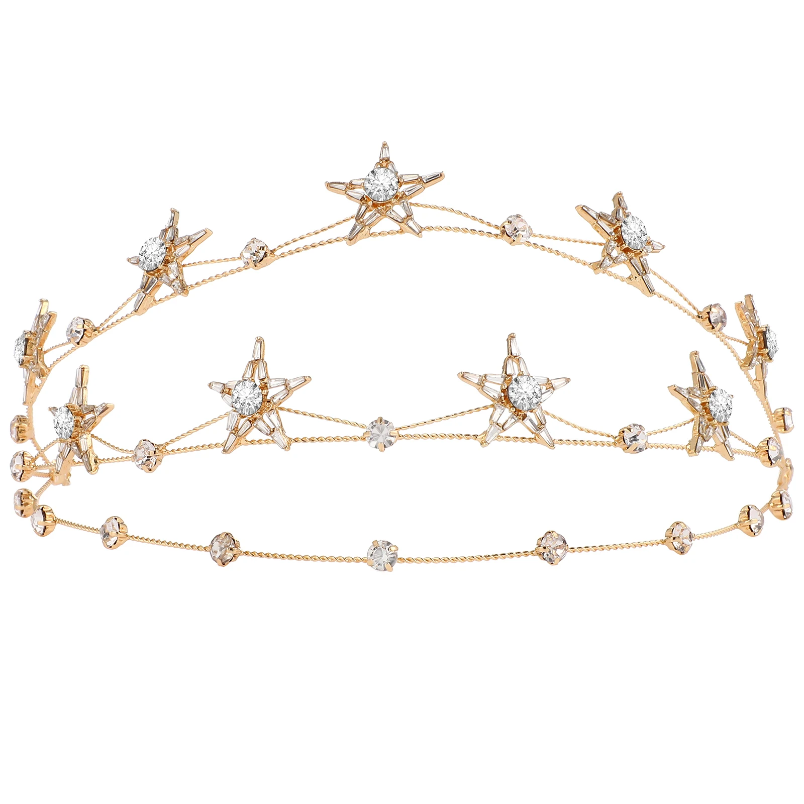 

Five Pointed Star Crown Headpiece Rhinestones Tiara Women Bridal Wedding Hairstyle Accessories Stars Headdress