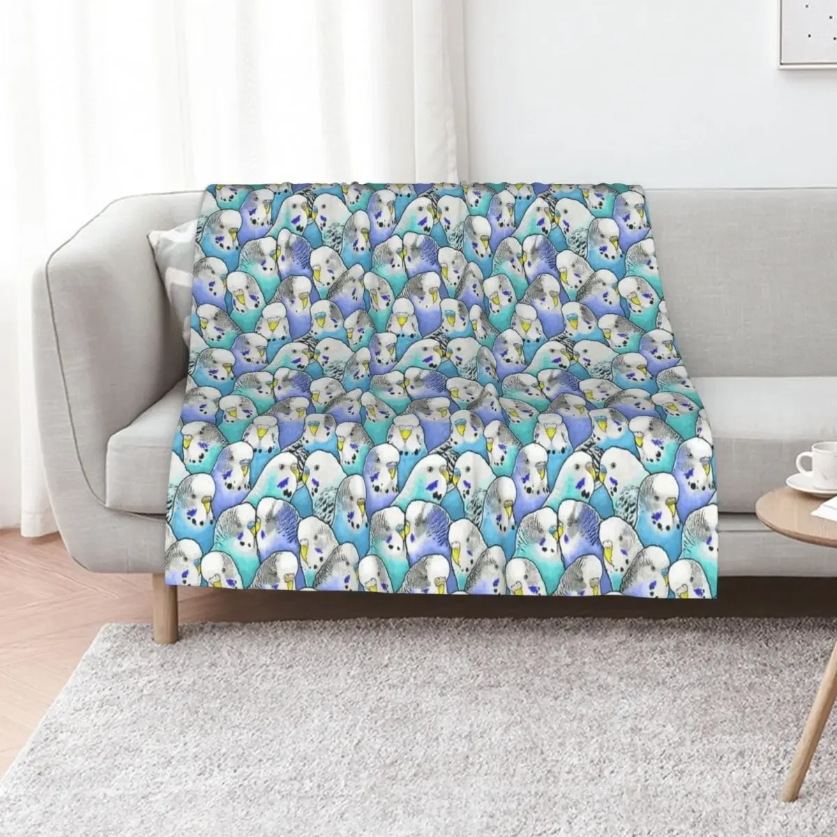

Blue Budgies Parakeet Pattern Throw Blanket Warm Luxury Designer Flannels Shaggy Blankets
