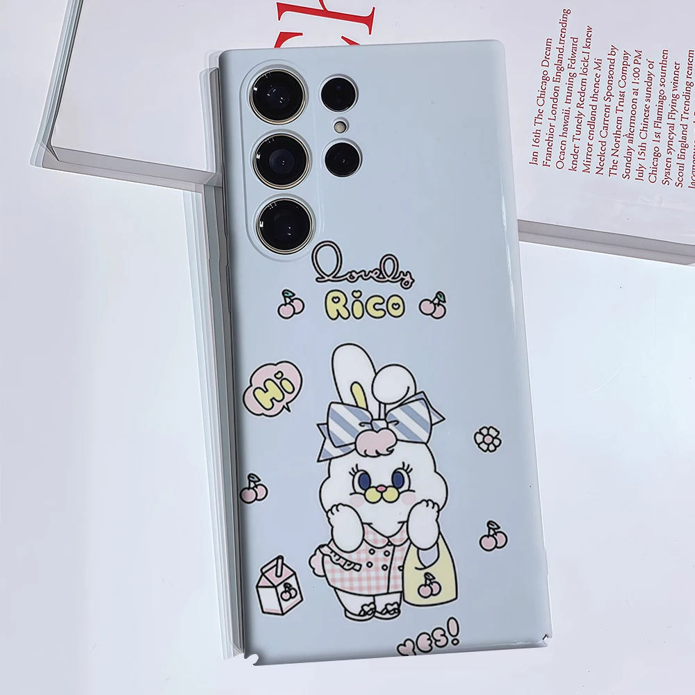 Lovely Rico Bunny Phone Case for Samsung Galaxy S26 S25 Ultra S24 S23 Ultra Plus Glossy Double-layer Back Cover
