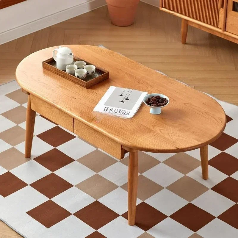 Nordic solid wood coffee table small apartment simple multi-function with drawers Japanese cherry wood living room tea table