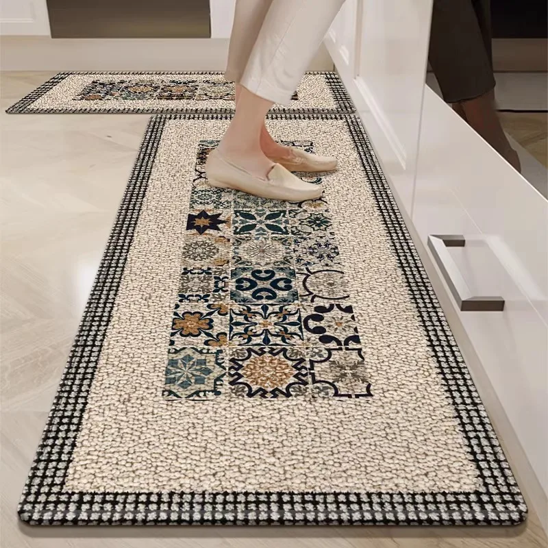 

Kitchen Carpet Non-Slip Stain-Resistant Durable Floor Mat Black Checkered Rug Minimalist Style Home Decoration Carpets 주방 카펫