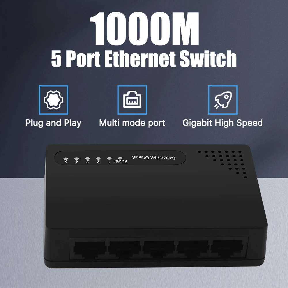 Divisor de interruptor de red de 5 puertos, 1000M, Mini adaptador de red rápido Ethernet para el hogar y la Oficina, enchufe UE/EE. UU.