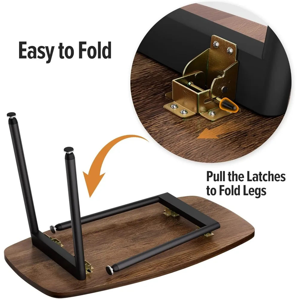 Folding Coffee Table, Rustic Farmhouse Rectangular Table for Living Room & Small Spaces, Mid-Century Design