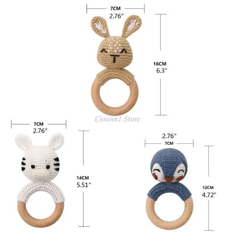Y1UB crochê brinquedo anel dentição para crianças bercenárias Brinquedos decoração para desenhos animados para bebês