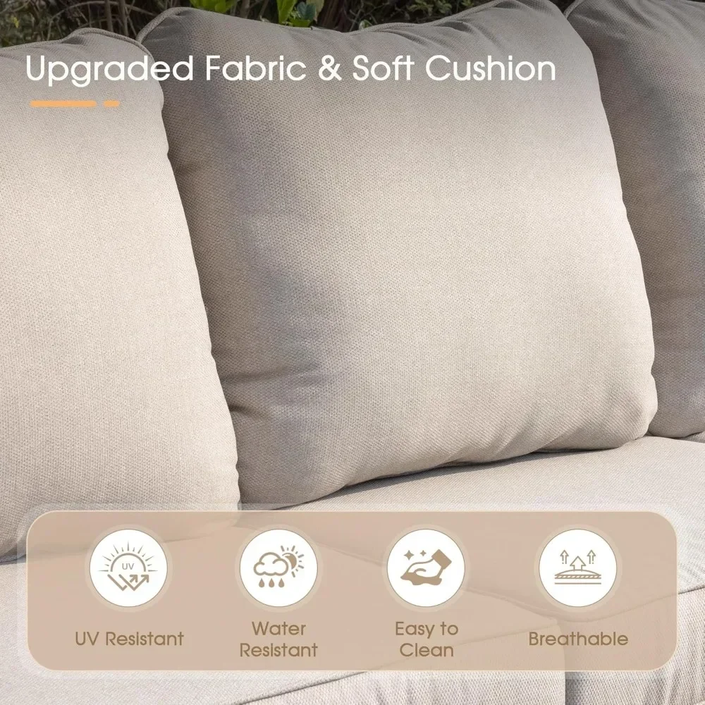 طقم أثاث فناء مكون من 4 قطع مع حفرة نار مقاس 45 بوصة، طقم محادثة خارجي مكون من 3 مقاعد، كرسي أريكة دوار للفناء #3