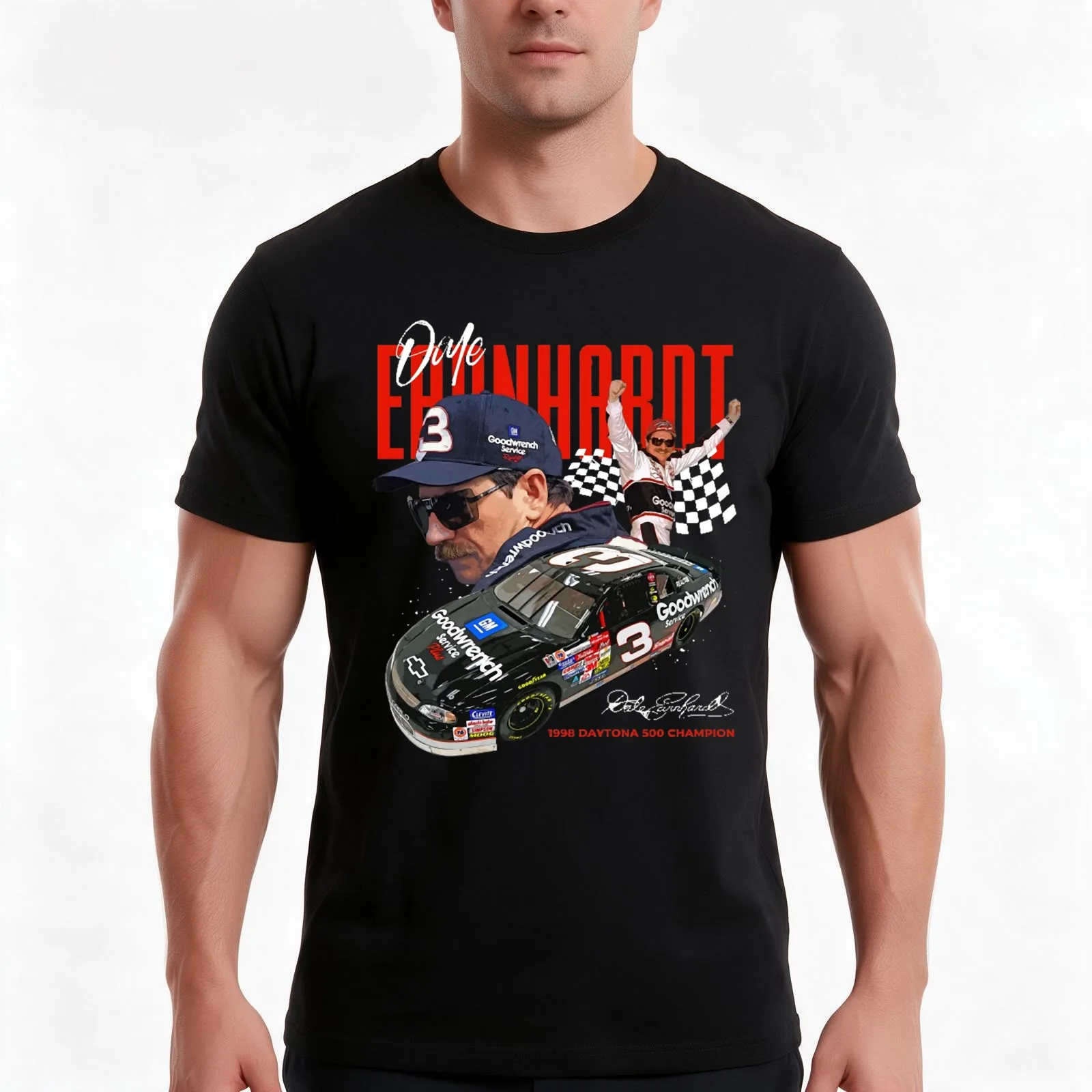 Dale earnhardt T-Shirt, Summer Casual Cotton Tee, Oversized Streetwear Tops, Vintage Graphic Print, Loose Fit Short Sleeve