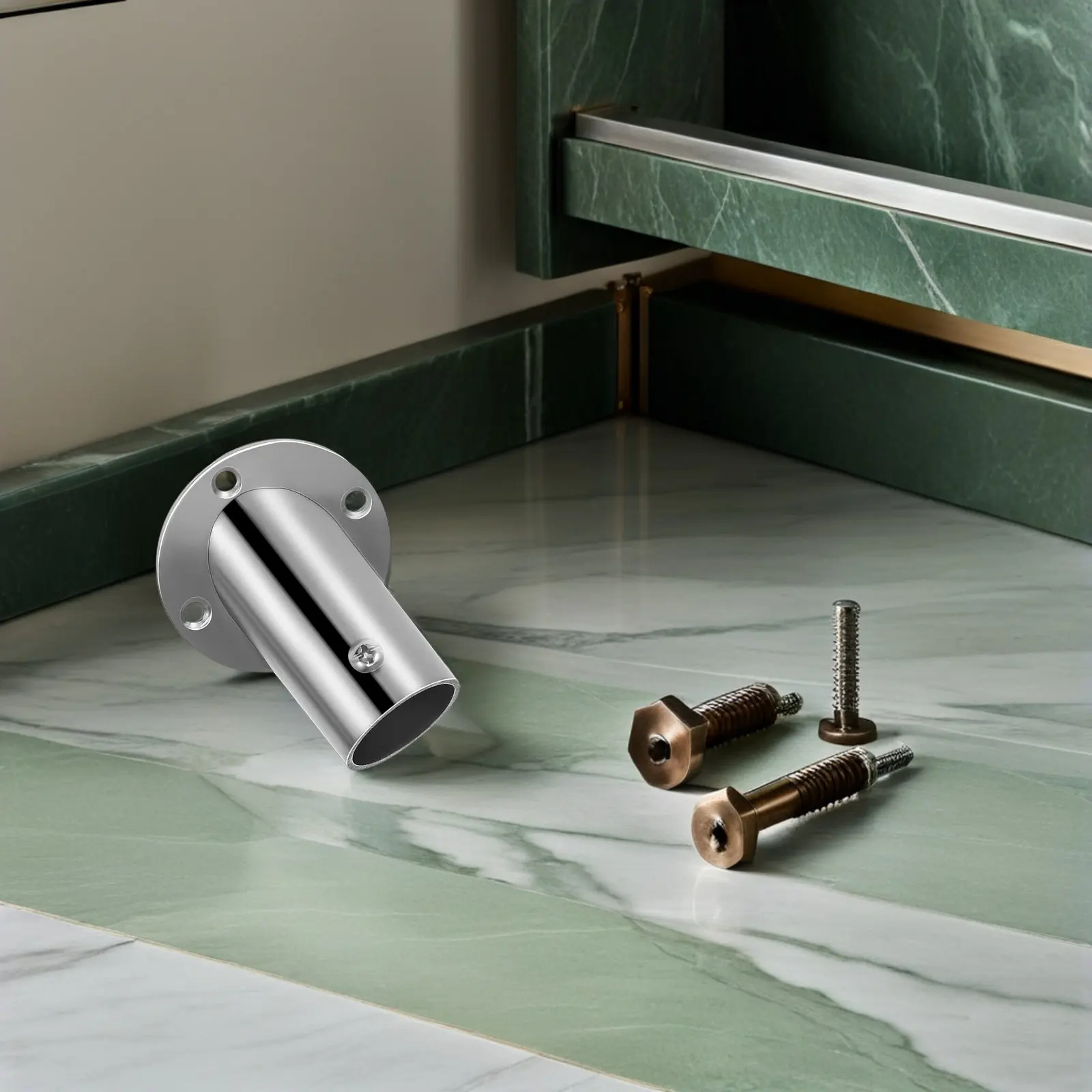 Stainless Steel Shower Rod Holder Bevel Flange Bracket Compact Triangular Design High Corner Elevation for Bathroom Use