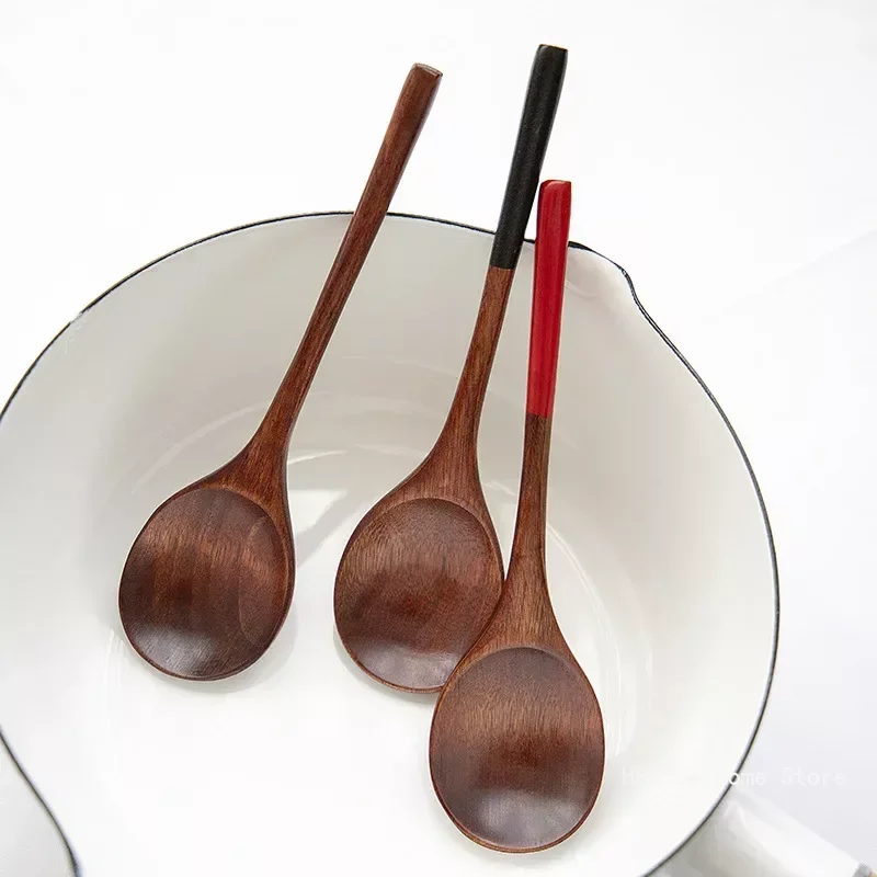 Wooden Spoon Soup-Teaspoon Tableware Natural Fork Kitchen Cooking Dining Soup Tea Honey Coffee Utensil Tools