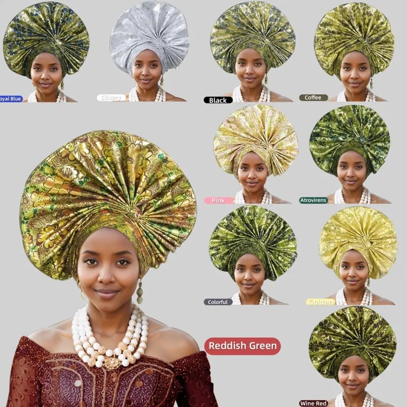 Elegant Nigerian Headwrap for Women Handmade Vibrant Solid Colors Pearl Festive Headwear Traditional Headgear