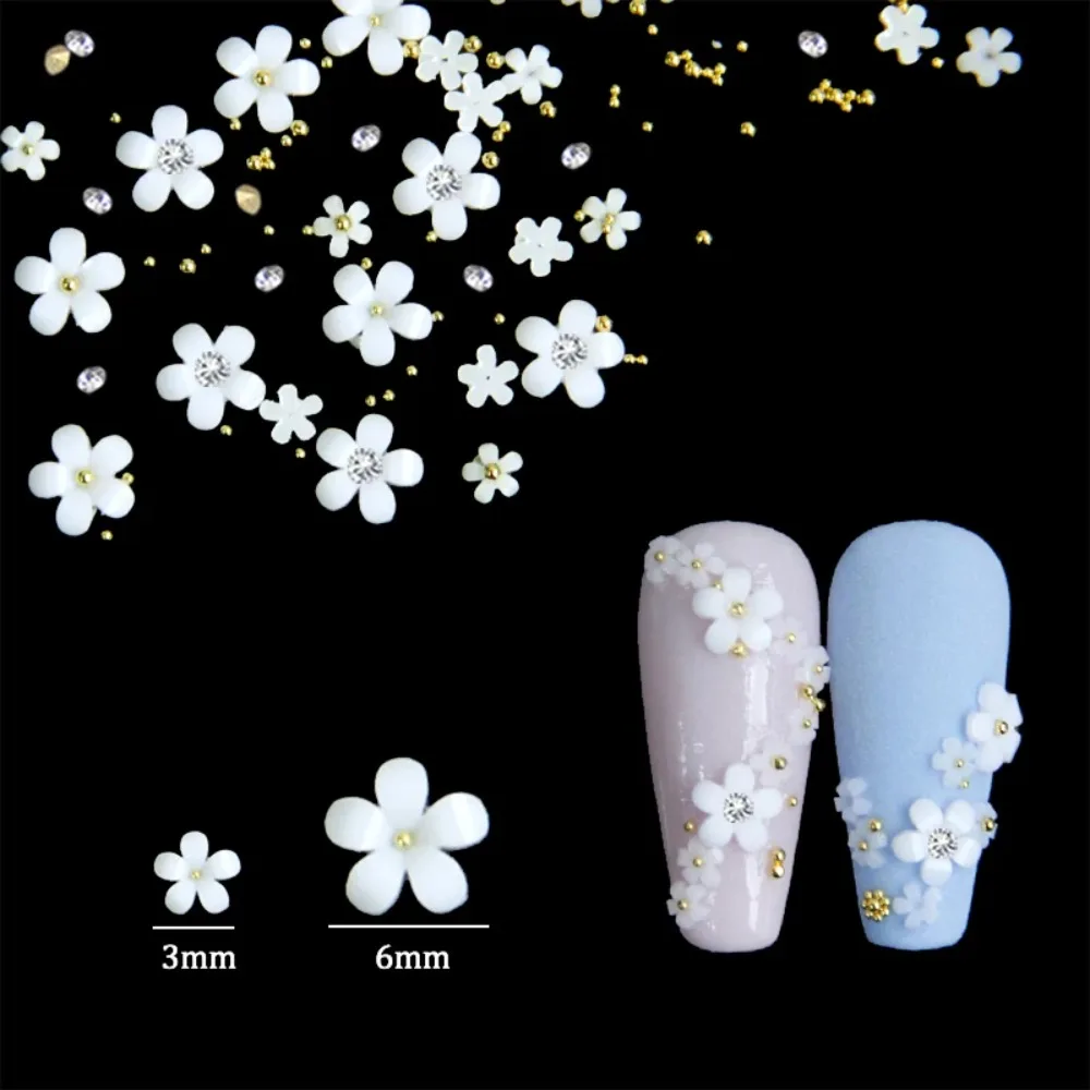 White Acrylic Flower Nail Art Decorations Mixed Size Rhinestones Red Blue Gem Manicure Tools Accessories DIY Nails Design 5g