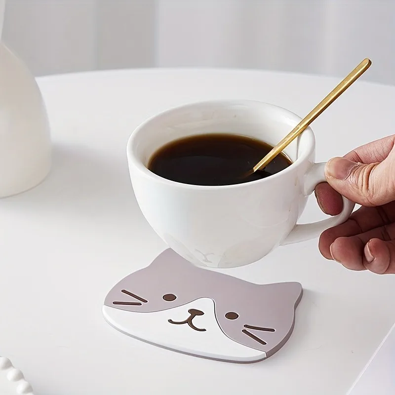 Collection of 5 Silicone Coasters Featuring Cartoon Cats - Heatproof Mats for Beverages, Kitchen Tools, And Home Decoration