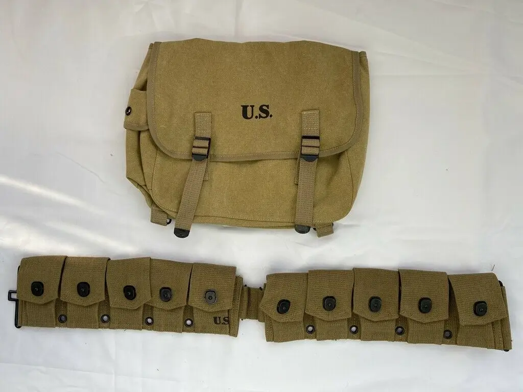 . WWII Us Army M1936 M36 Musette Field BAG Haversack & Army M-1923 Cartridge Belt Of MILITARY War Reenactments