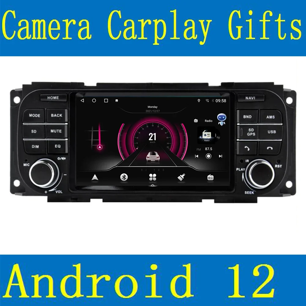 Carplay Android 13 Car DVD Player for JEEP Grand Cherokee Liberty Wrangler Chrysler Dodge GPS Radio Stereo Camera NO DVD Wifi