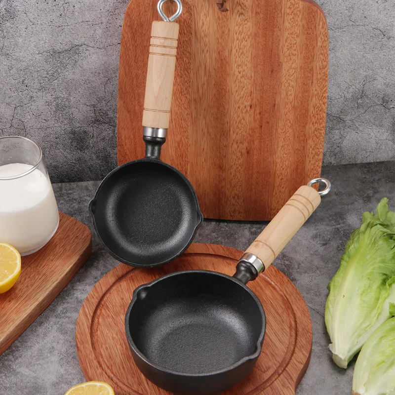 1Pc 12CM Cast Iron Mini Egg Frying Pan With Pour Spout Nonstick Milk Pan Butter Melting Pot Gas Stove Induction Cooker Universal