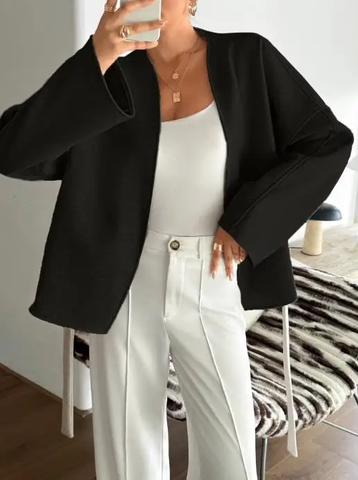 

2025 Autumn/Winter New Women's Fashion Leisure Resort Tie Long Sleeve Suit Coat Women's Wear