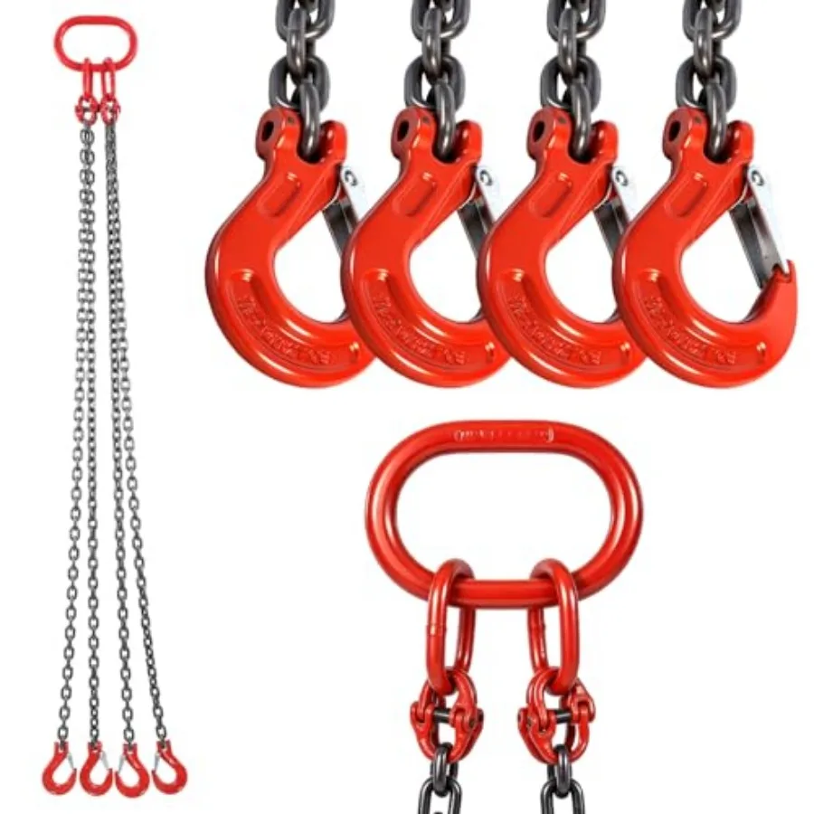 

BEAMNOVA Lifting Chains with Hooks 5/16 Inch x 5 Foot 6 Ton Chain Slings for Engine Hoist 4 Leg Industrial Grab Hook Heavy Duty