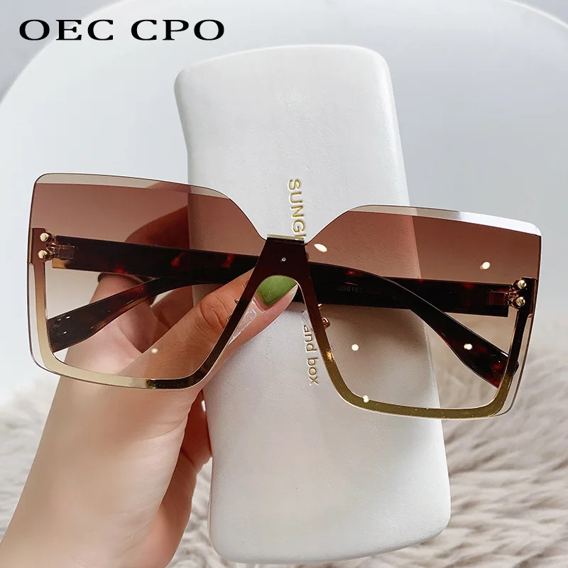 OEC CPO Oversized Rimless Sunglasses Women Men Punk One Piece Sun Glasses Female Gradient Shades Eyeglasses UV400 Trends Eyewear