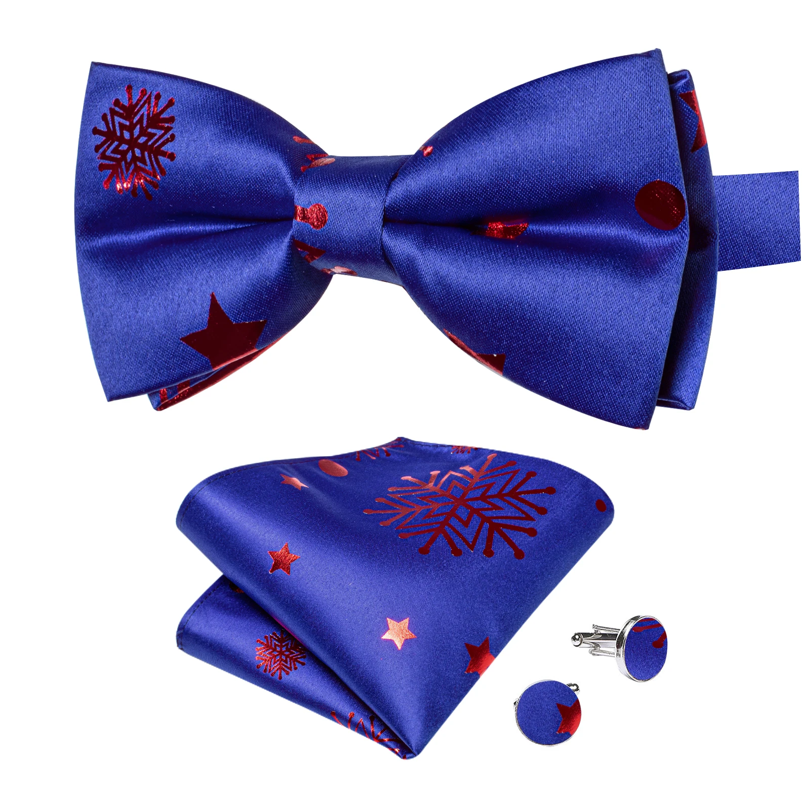 Christmas Bow Tie for Men Accessories Purple Pre-tied Bowtie Cufflink for Christmas Family Party Snowflack Silk Butterfly Knot