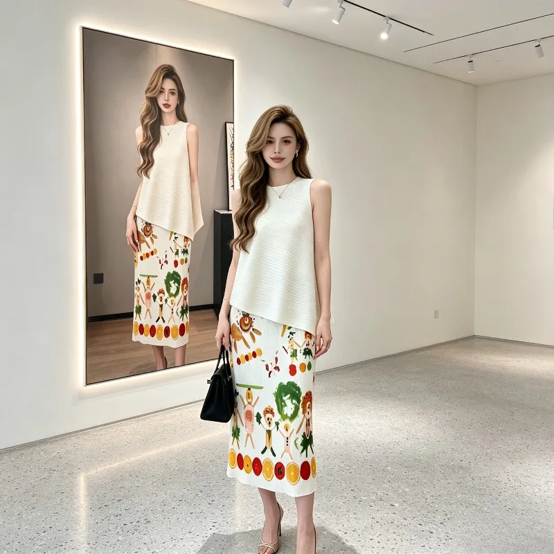 Miyake Pleated 2026 Spring New Original Simple Elegant Skirt Casual Women's Korean Style Niche Printed Fashion Pleated Skirt
