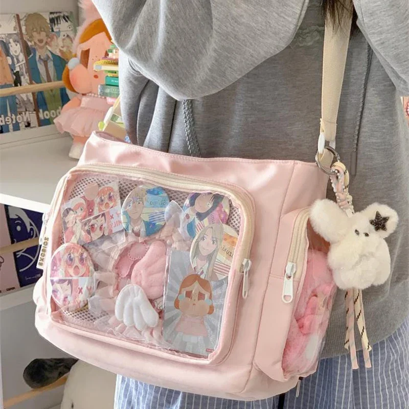Casual Sweet Girls Ulzzang Ita Bag Nylon Aesthetic Transparent Display DIY Basges Students Subculture JK Crossbody Shoulder Bags