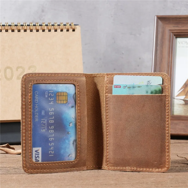 Leather Credit Card Holder Vintage Small Wallet for Credit Cards Case and Driver License Vintage Style for Men