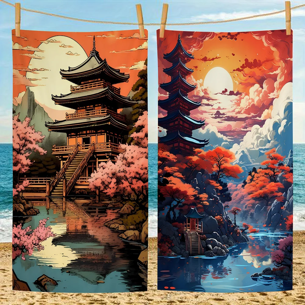 

Japanese Natural Landscape Microfiber Blanket Quick Drying Beach Towels Oversized Printing Super Absorbent Pool Towel Blanket