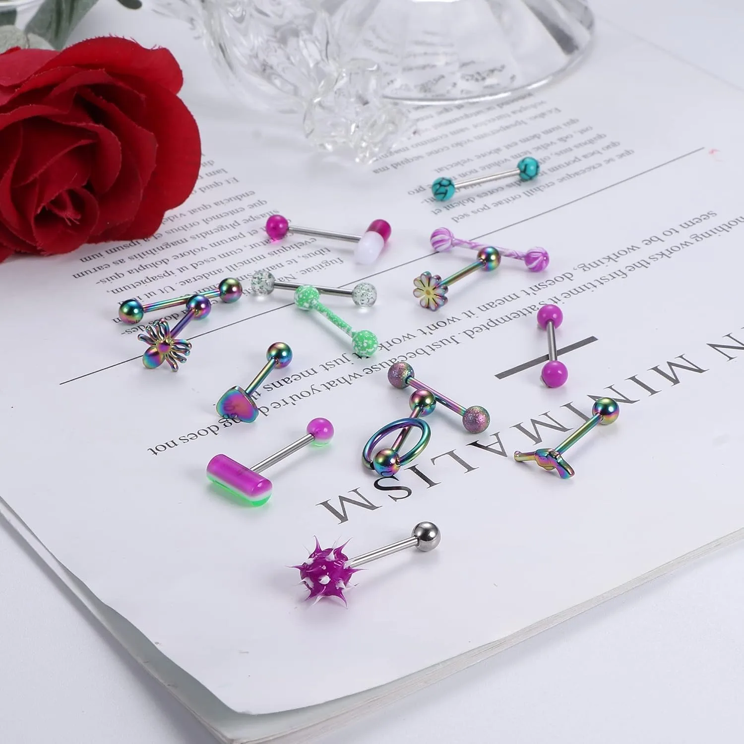 Bobisty 14G Tongue Bars Surgical Steel Piercing for Women Men Double Barbell Tongue Bar Nipple s Barbells Body Jewellery Set