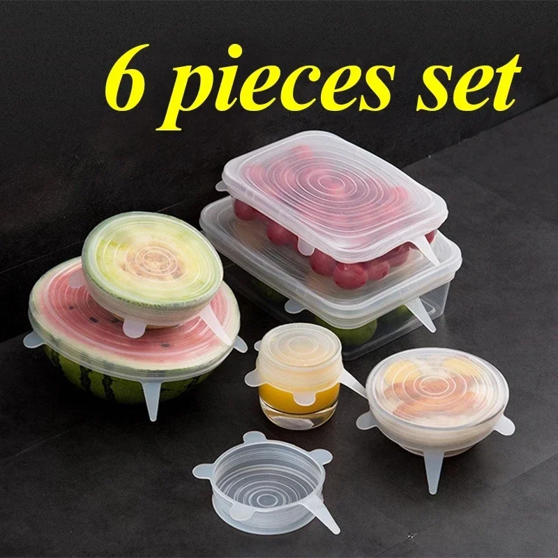 

6pcs Silicone Stretch Lids Universal Bowl Pot Pan Cooking Food Fresh Microwave Cover