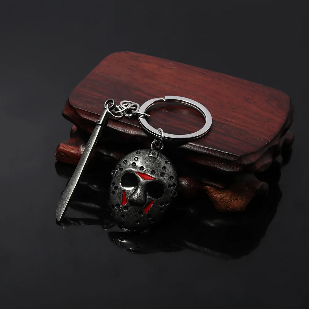 Halloween Horror Movie Friday Jason Voorhees Mask Machete Alloy Key Chain Car Key Chain Pendant Men Women Party Exquisite Gift