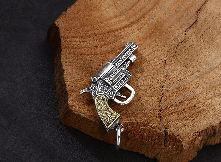 Pendentif revolver exquis et dominateur en argent regardé 925, argent thaïlandais, vintage rétro, vente en gros