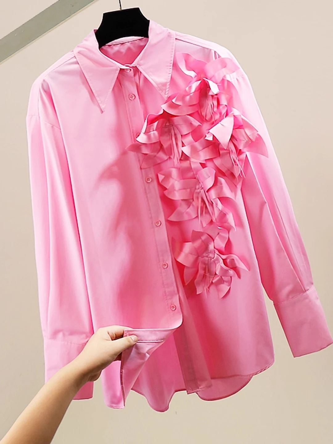 

Ele Floral Long Sve Women's irt Loose Sli Spring Summer New Arrival Commute Sle Korean Version Button Decoration