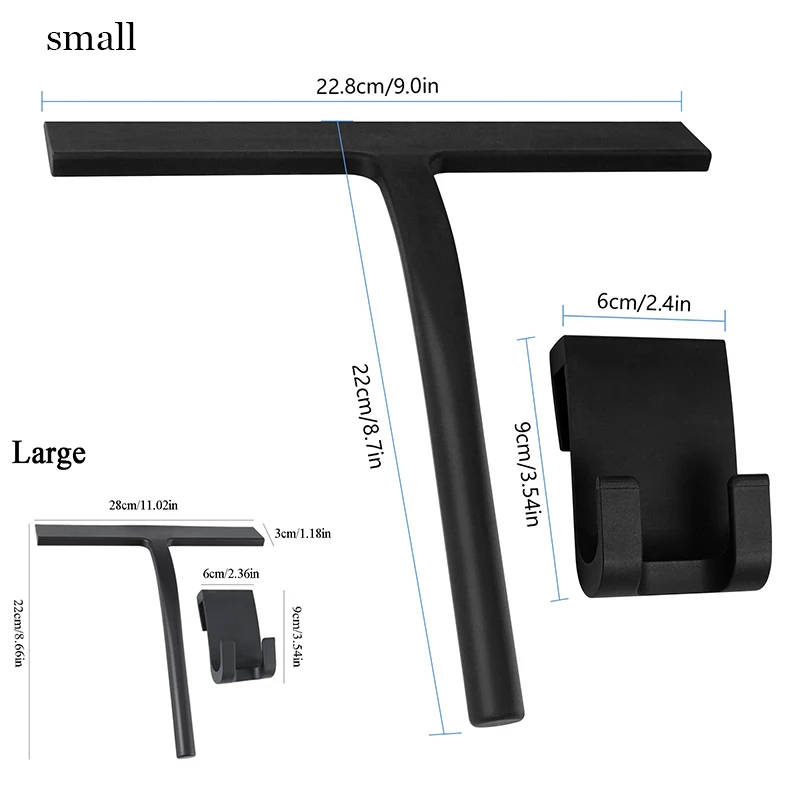 Shower Squeegee Bathroom Squeegee for Shower Glass Door Black Silicone Household Squeegee with Hook 8.93-Inch Cleaning Tool