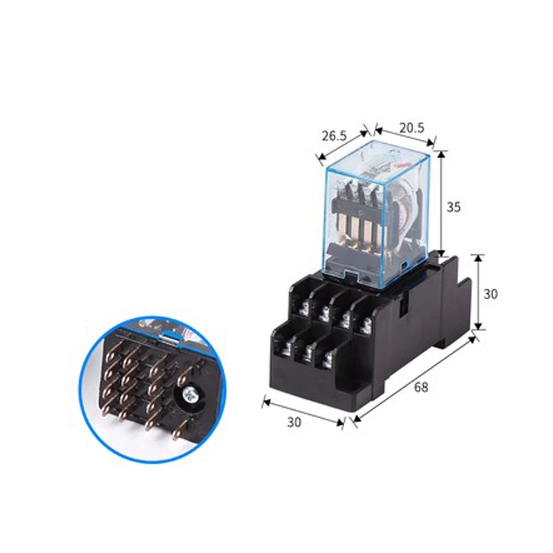 5Pcs Relay MY4NJ AC 12V 24V 36V 48V 110V 220V 380V Small relay 5A 14PIN Coil DPDT With Socket Base