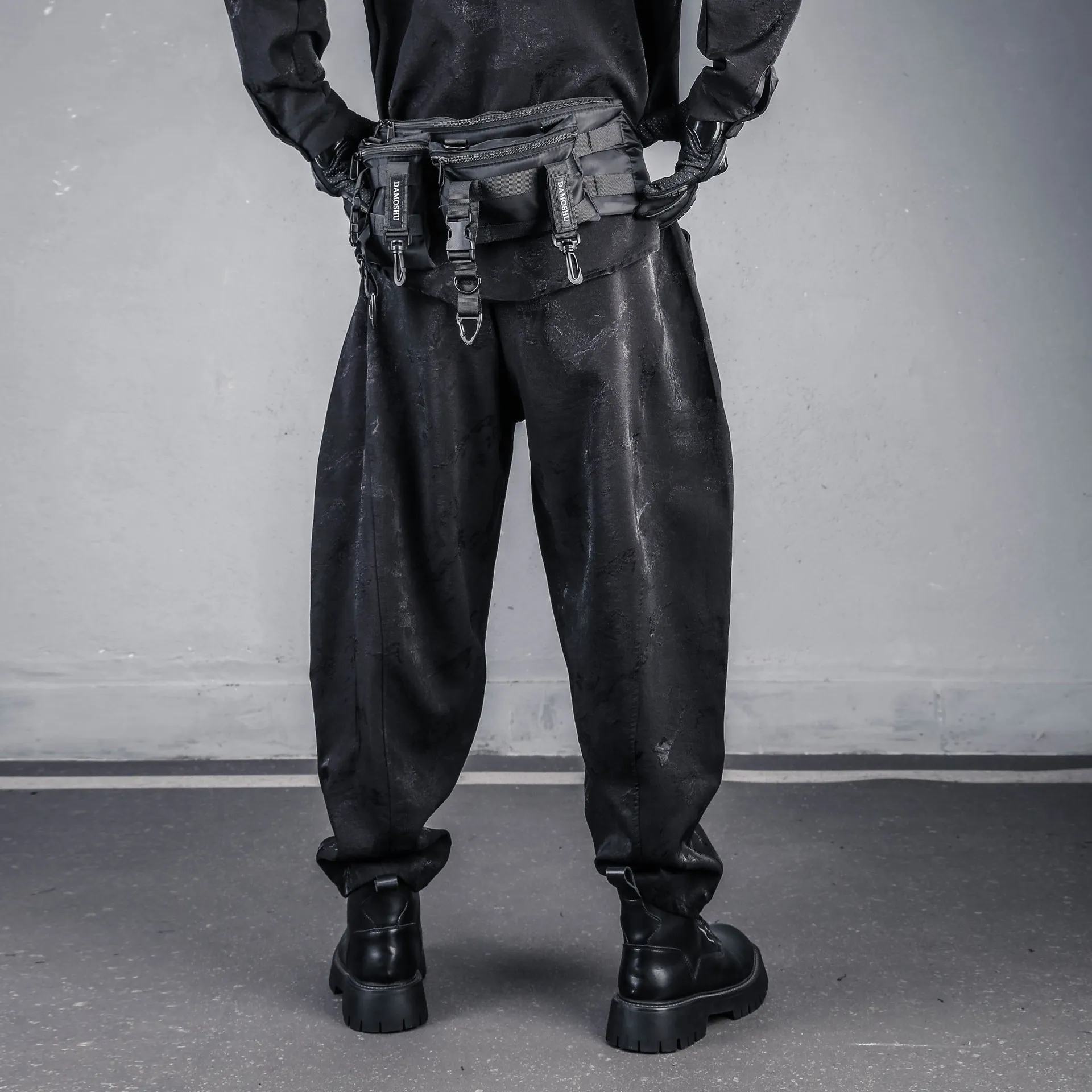 Dark Stand Cut Loose Large Size Dark Pattern Cropped Pants Men's Spring and Autumn Low-Grade Bloomers Fashionable Pants