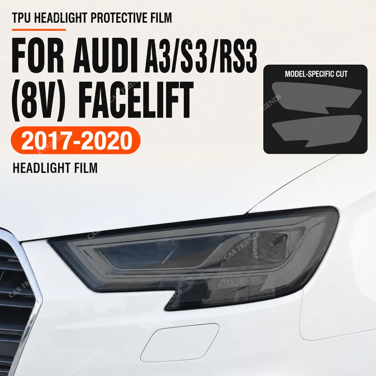 1 Set Custom Fit Pre-Cut Transparent Smoked Black TPU Headlight Protective Film for Audi A3 8V S3 RS3 8Y 2021-2022 S Line Sportb
