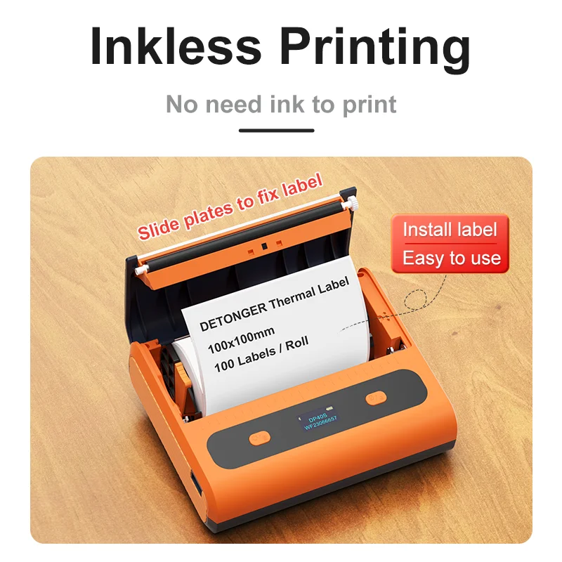 DETONGER DP40S 4inch 28~122mm Wireless Portable Label Printer No Need Ink Barcode Label Mark